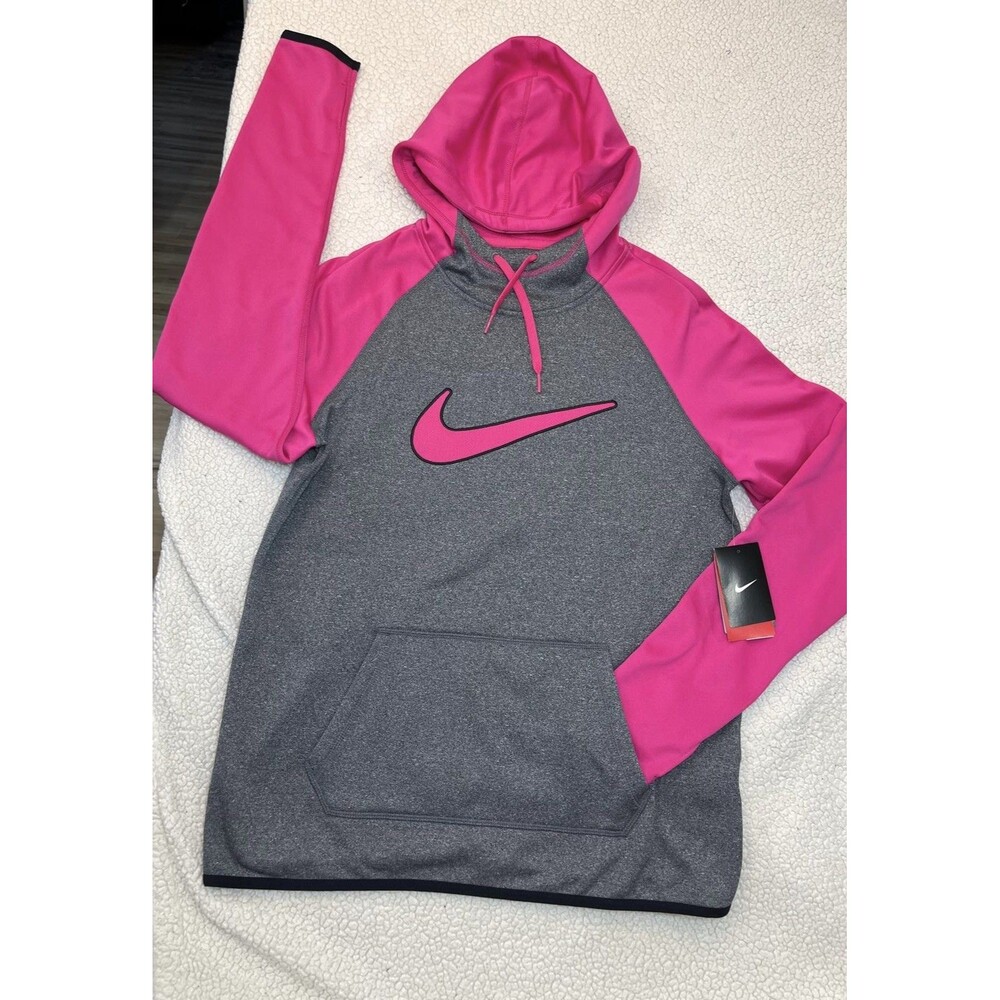 Nike Hot Pink Gray Therma-Fit Pullover Hoodie Sweatshirt Womens Size M NWT